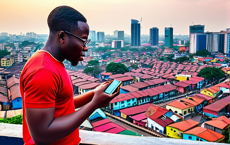 **Prompt:** Nigerian Fintech revolution. Mobile wallets and online payment platform user with smartphone. Urban Lagos background. Modern, vibrant colors.