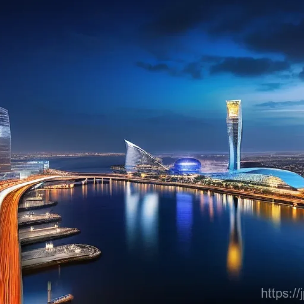 나이지리아의 현대 건축물 - **Prompt 1: Dynamic Lagos - A Future Shaped by Mega-Projects**
    "An aerial, wide-angle shot of a ...