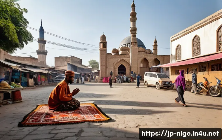 나이지리아에서 인기 있는 신앙 종교 - **Prompt:** A vibrant and harmonious street scene in a bustling Nigerian city. In the foreground, a ...