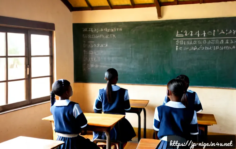나이지리아의 교육 제도 - Photorealistic Nigerian public secondary school classroom, diverse teenage students in neat school u...