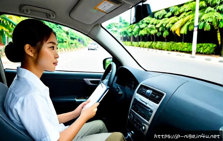 나이지리아에서 드라이빙 테스트 합격하는 법 - Photorealistic driving test scene in Nigeria, confident young adult driver wearing modest everyday c...